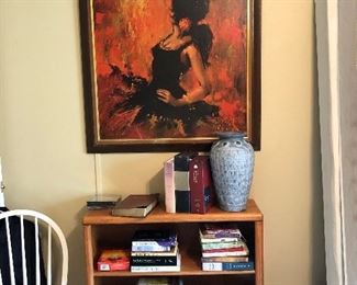 Wall art, short bookcase and books of Faith