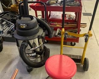Shop Vac, tools, dolly