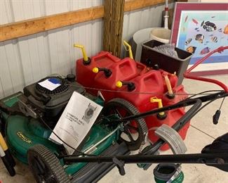 Lawnmower & gas cans