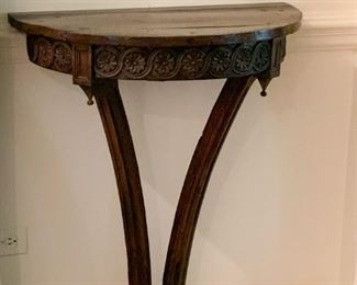 $200 each - Pair of French Antique Carved Wood Demilune Wall Consoles (25.5" L x 14.25" W x 34" H)