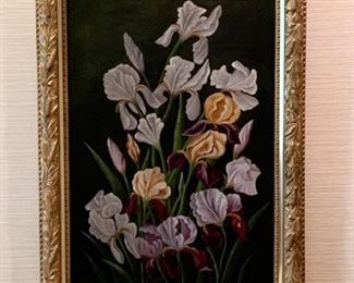 $200 - Framed Oil Painting - Irises, Unsigned