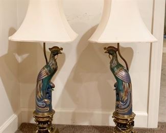 $1500 - Pair of Cloisonne Phoenix Lamps 