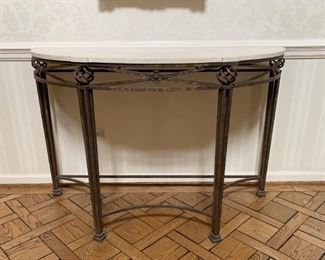 $200 - Iron Demilune Console Table with Stone Top (48" L x 19.75" W x 32.25" H)