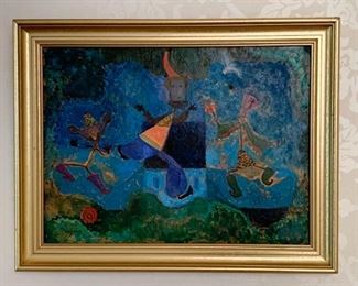 $150 - Artwork / Whimsical Abstract Painting, Signed Gregory