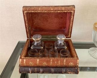 $450 - Antique French Trompe l’Oeil Books Liquor Caddy Tantalus Box 