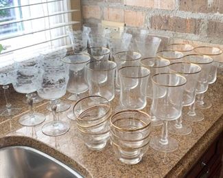 Glassware, Stemware, Etched Wine Glasses