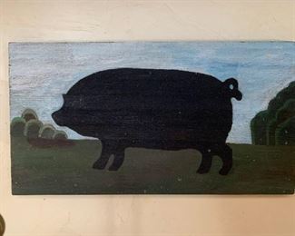 $50 - Small Folk Art Pig Painting