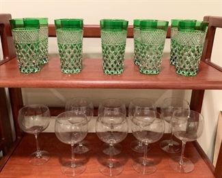 Green Cut Crystal Glassware, Red Wine Glasses