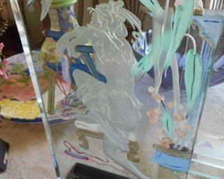Wendy Saxon Brown Etched Art Glass Panel