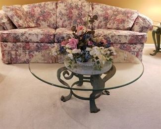 coffee table, thick glass, solid metal legs (green)- 