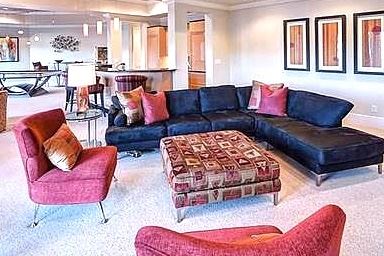 Contemporary  L-shape sofa (approx. 10.5’ by 7.5’),  by Carter. Chairs, and other pieces