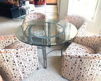 Glass top game table with 4 club chairs