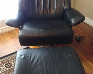 50% OFF TODAY! Contemporary Reclining Chair and Ottoman (A) 38" by 40" by 33", Ottoman 22" by 19" Asking $1,500.00
