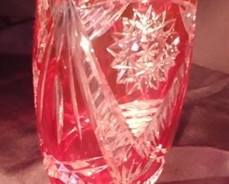50% OFF TODAY! Crystal Vase Red Cut Clear 4.75" by 8" Asking $299.00