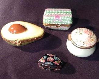 50% OFF TODAY! Enamel Box Collection: Avocado by Limoge 4.5" by 3.5", Staffordshire 2.25" 1.5", Elda Creations Limoge Carton of Eggs, Enamel Box 1.625" by .75" by 1" Asking $199.00 for the Collection