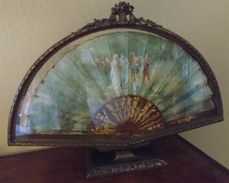 50% OFF TODAY! 1876 Paper Fan in Ornate Frame Signed by Bellanger 24" by 17.5" by 5" Asking $495.00