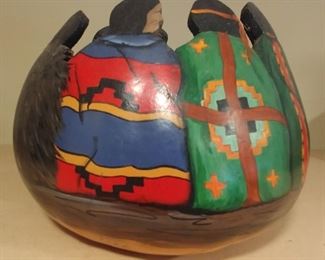 50% OFF TODAY! Hand Painted and Carved Gourd Signed by Vona 10.5" by 8" Asking $250.00