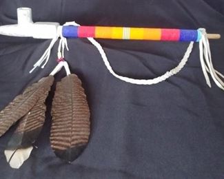 50% OFF TODAY! Native American Peace Pipe Beaded and Granite 24" by 3.75" Asking $99.00 Chip on the Granite