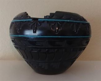 50% OFF TODAY! Native American Pottery by Blackmore with Turquoise Bands 9.5" by 10.5" Asking $525.00
