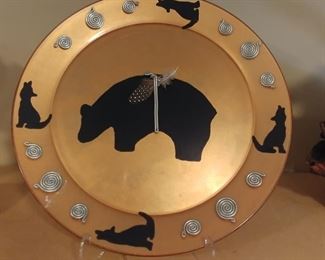 50% OFF TODAY! Native American Pottery Plate with Bear & Coyote Motif $35.00