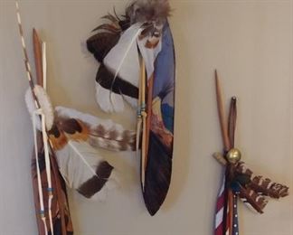 50% OFF TODAY! Native American Carved Wood Feathers by Oklahoma Artist Frazier 19" each Asking $175.00 for the set
