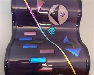 50% OFF TODAY! Contemporary Black Wavy Glass with Dichroic Accents 12" by 15" by 5" Asking $69.00