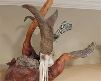 50% OFF TODAY! Knife, Horn, Leather, and Wood Sculpture 22" by 19.5" by 12" Asking $1,250.00