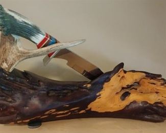 50% OFF TODAY! Knife with Carved Eagle Handle, Horn and Wood Sculpture 10.5" by 17" by 10" Asking $1,250.00