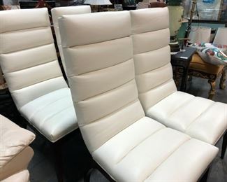 Custom white leather chairs w/ maple wood base