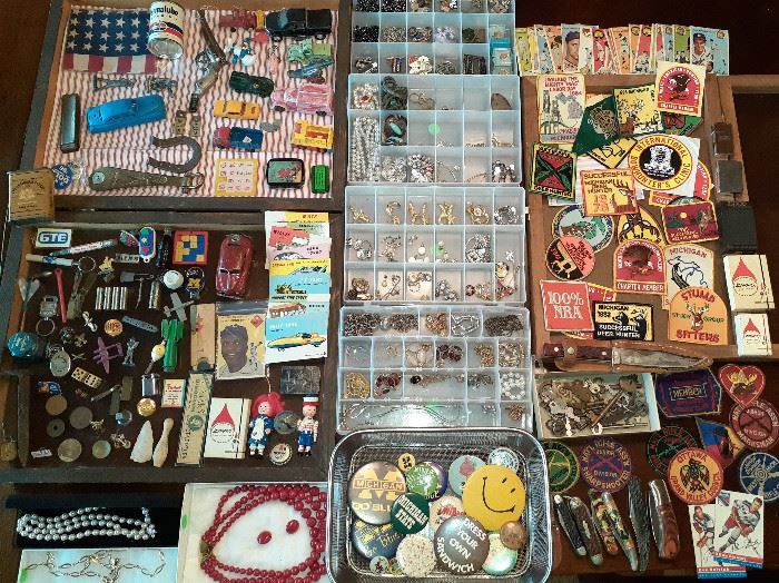 Jackie Robinson, hunting, political pins, patches, hunting knife, jewelry