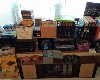 records, 4 track, 8mm reel to reel, CD, DVD, Bluray, Ampex reel to reel with tapes, splicer, mics, Star Wars