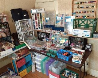 Guttermann, Madeira, Sulky threads, silk and wool threads (hundreds of spools); Floriani embroidery thread, DMC floss, quilting & sewing supplies