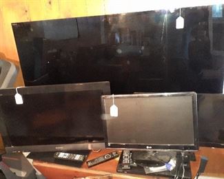 Bravia 3D 65" TV, Sony 3-D Bluray Player, Sony 32" TV, DVD players, HP, LG monitors