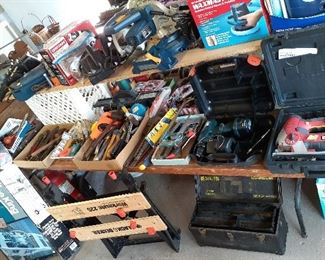 Craftsman Pro jigsaw, hammerhead, belt sander, Skilsaw circular saw, Workmate 225, Waxmaster
