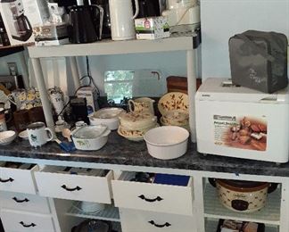 Gevalia, Cuisinart and Keurig coffee makers, Kenmore bread maker, coffee grinders, Rival crock pot