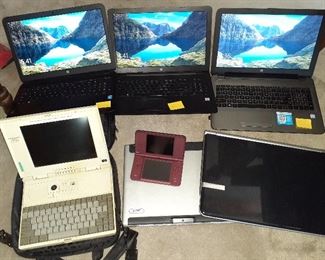 vintage and modern laptops, HP, Gateway, Acer, Compudyne, Nintend DS XL
