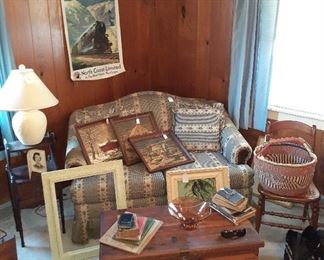cedar chest, love seat, antlers mount, basket, frames, North Coast railroad