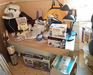 adjustable seamstress dress form, PFAFF fabric mover, Husqvarna Huskylock, Vernette Sewing machine, Brother Sewing Machine (computerized), Simplicity Bias Tape Maker