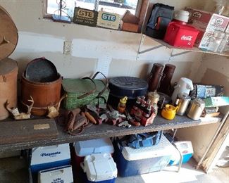 vintage medical kit, baskets, coolers, canning jars