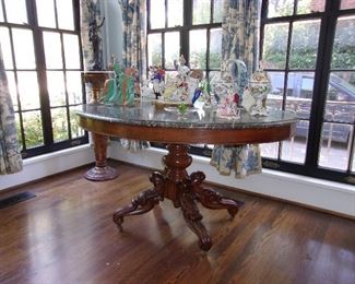 Oval Rococo style Center Table with Grey Marble Top