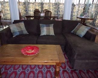 2 Section Sofa, Brown, small scale. Country style Coffee Table,