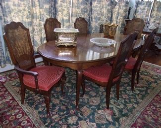 French Prov style Dining Table & 6 Chairs, cane backs