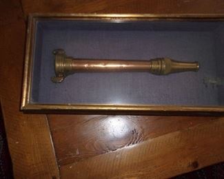 Antique Brass Fire Hose Nozzle, Framed