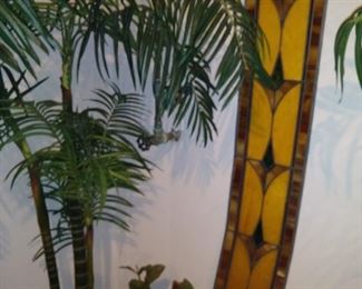 Stained glass, many faux plants