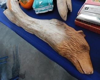 carved wood bear head