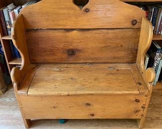 $250 Amish "heart" bench with storage; @ 35.5" wide; 34" high