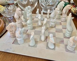 $40 Chess set with  stone animal pieces (not complete set) AS IS 