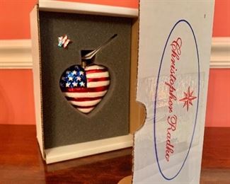 $25 Christopher Radko  heart flag ornament in box