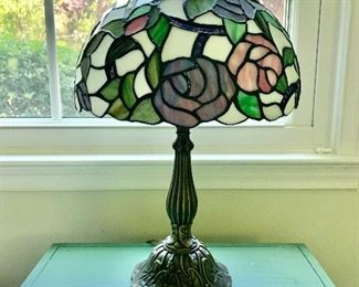 $95 Tiffany style table lamp; 18" tall  by 12" Diameter of base is 6"