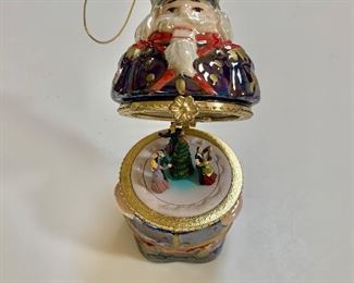$20 Christmas hinged, musical ornament (open)